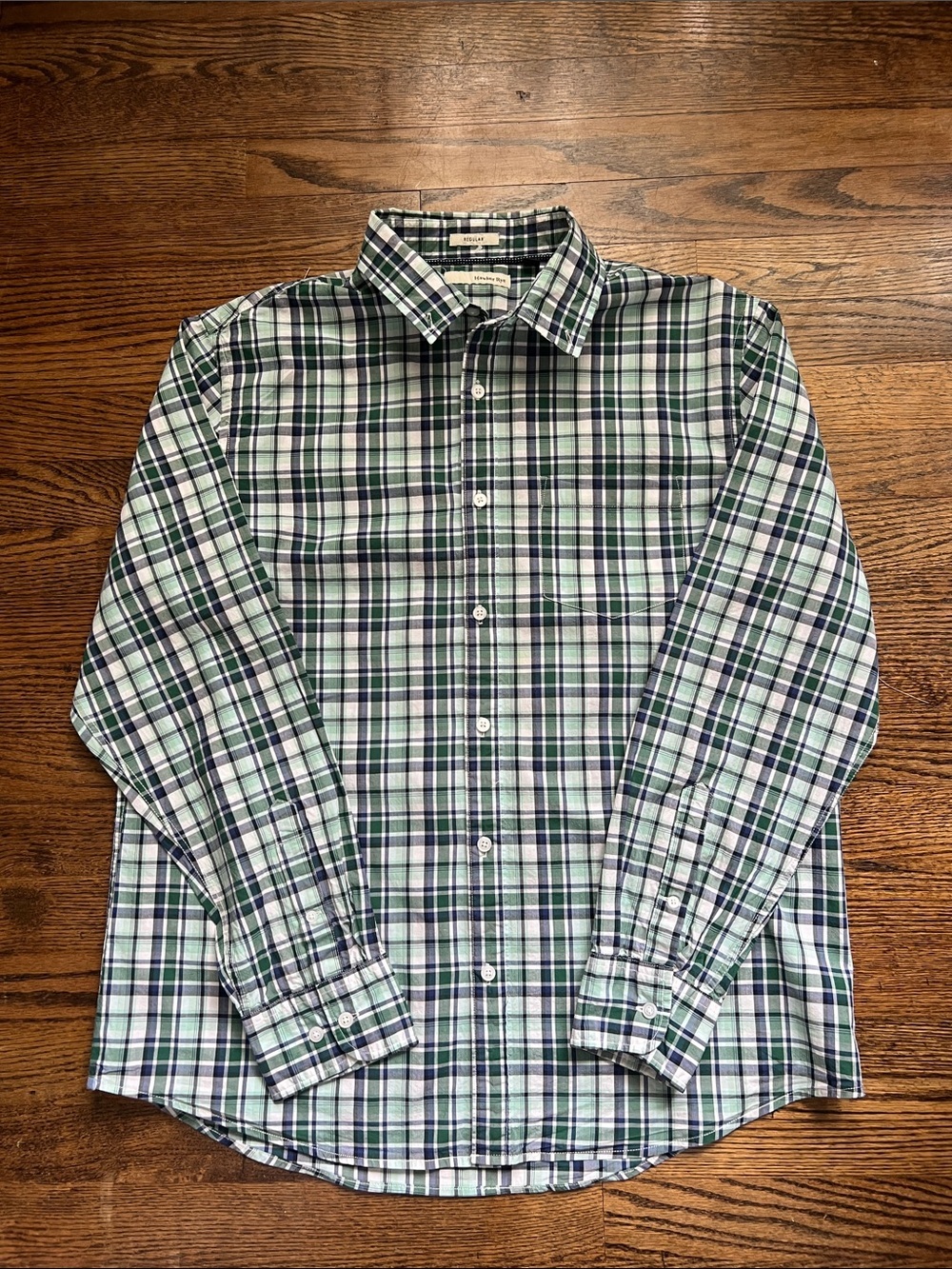Hawker Rye Men's Green and Navy Plaid Long-Sleeve Button-Down Shirt